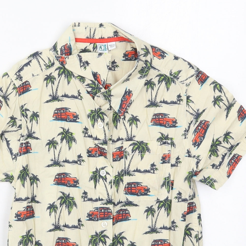 The Kids Division Boys Beige  Cotton Basic Button-Up Size 9-10 Years Collared Button - Trucks Palm Trees