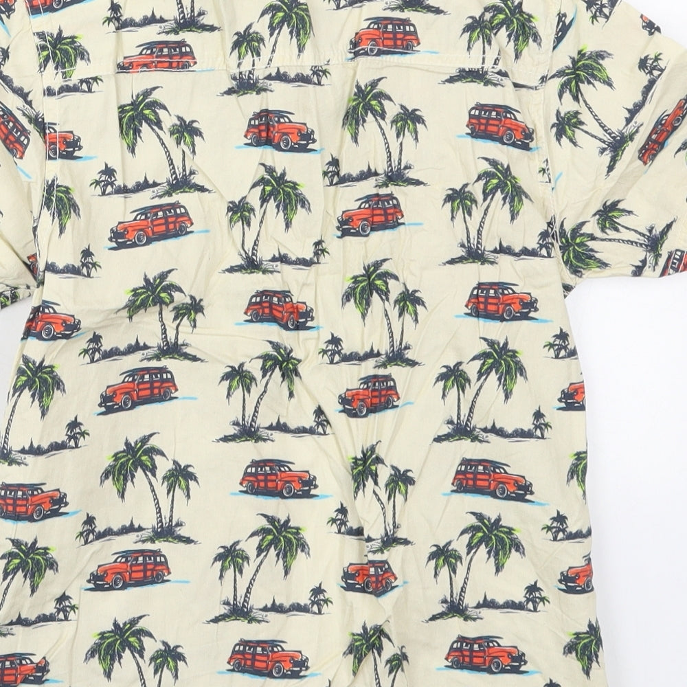The Kids Division Boys Beige  Cotton Basic Button-Up Size 9-10 Years Collared Button - Trucks Palm Trees
