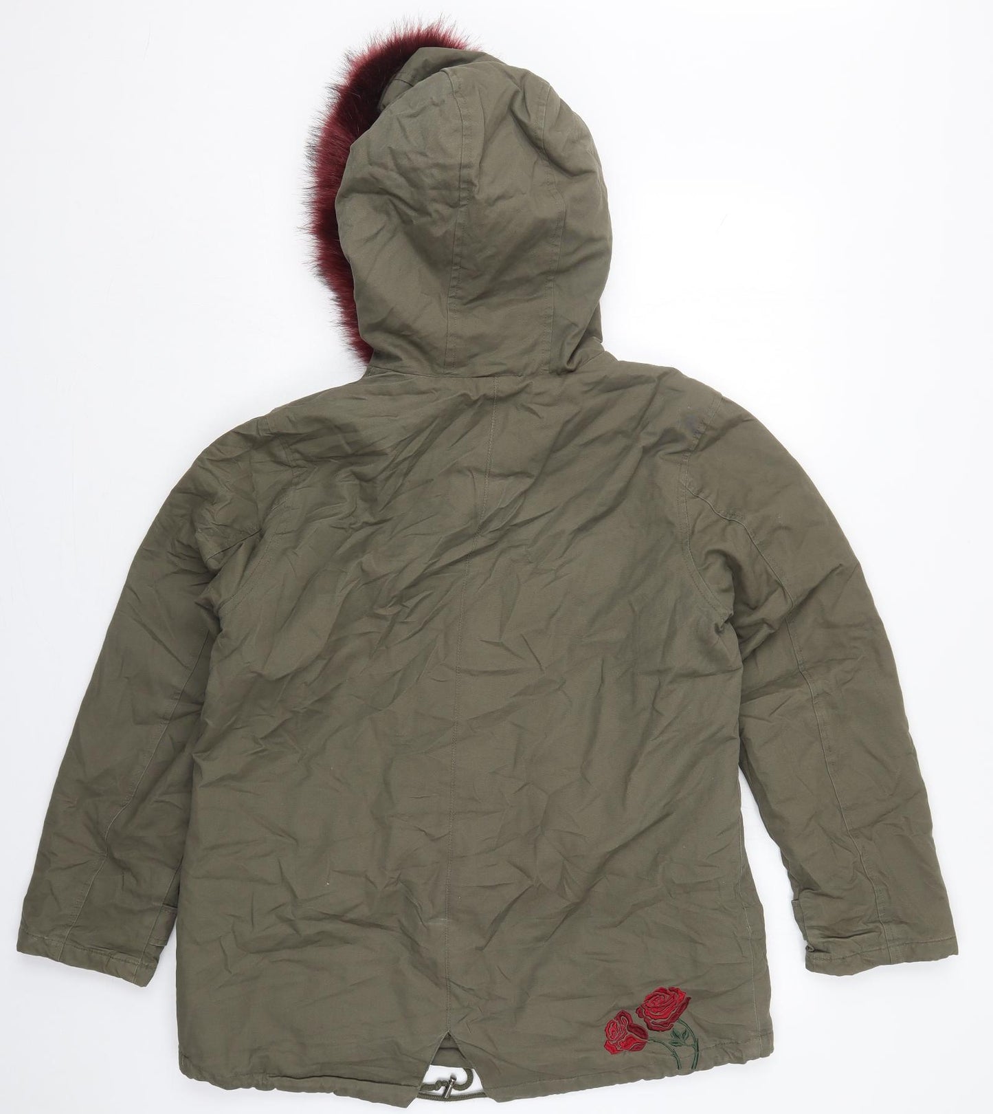 Brave Soul Womens Green Floral  Parka Coat Size 14  Zip