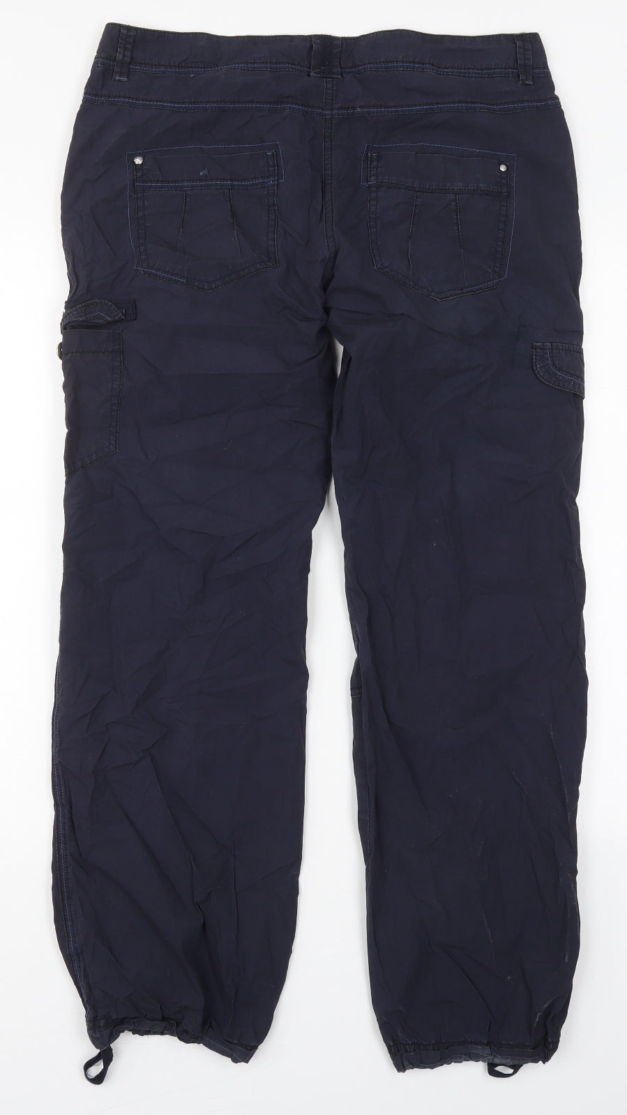NEXT Womens Black  Cotton Cargo Trousers Size 12 L31 in Regular Drawstring