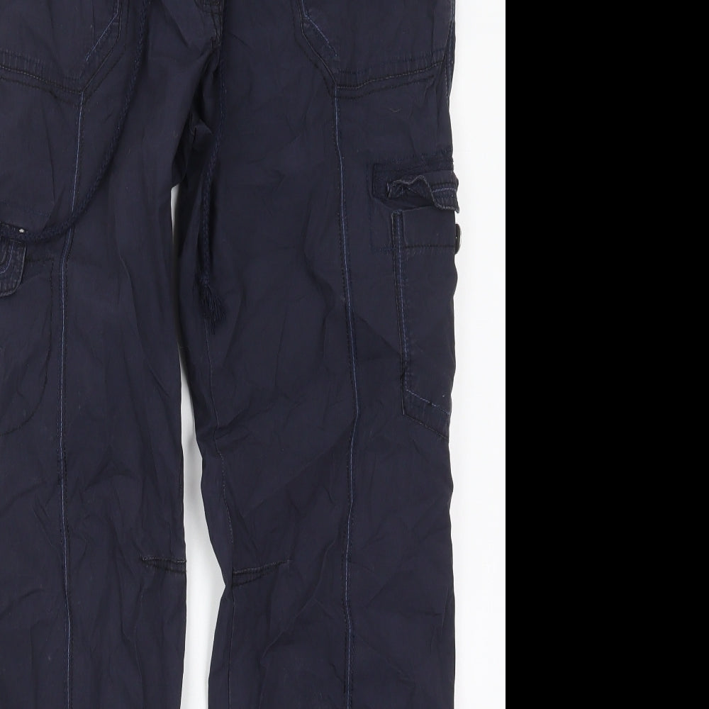 NEXT Womens Black  Cotton Cargo Trousers Size 12 L31 in Regular Drawstring
