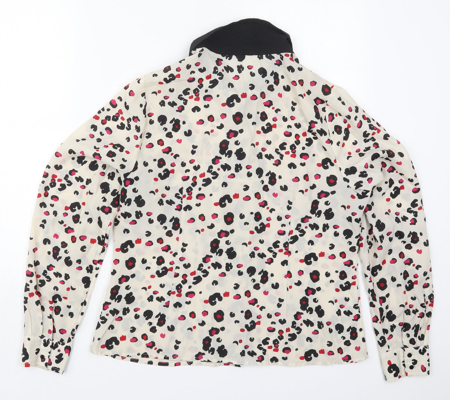 South Womens Ivory Animal Print Polyester Basic Button-Up Size 16 Collared