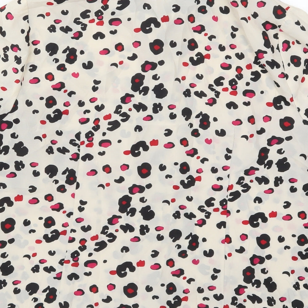 South Womens Ivory Animal Print Polyester Basic Button-Up Size 16 Collared