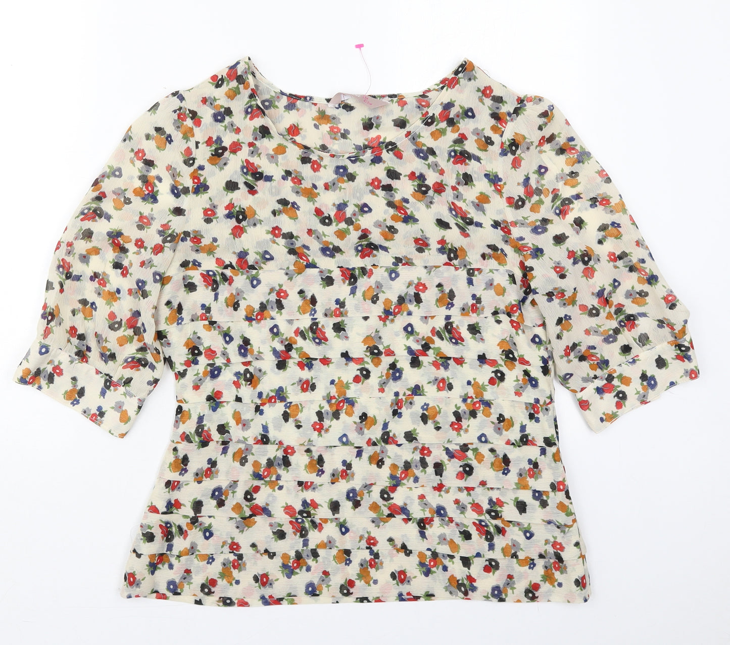 A Wear Womens Beige Floral Polyester Basic Blouse Size 14 Boat Neck