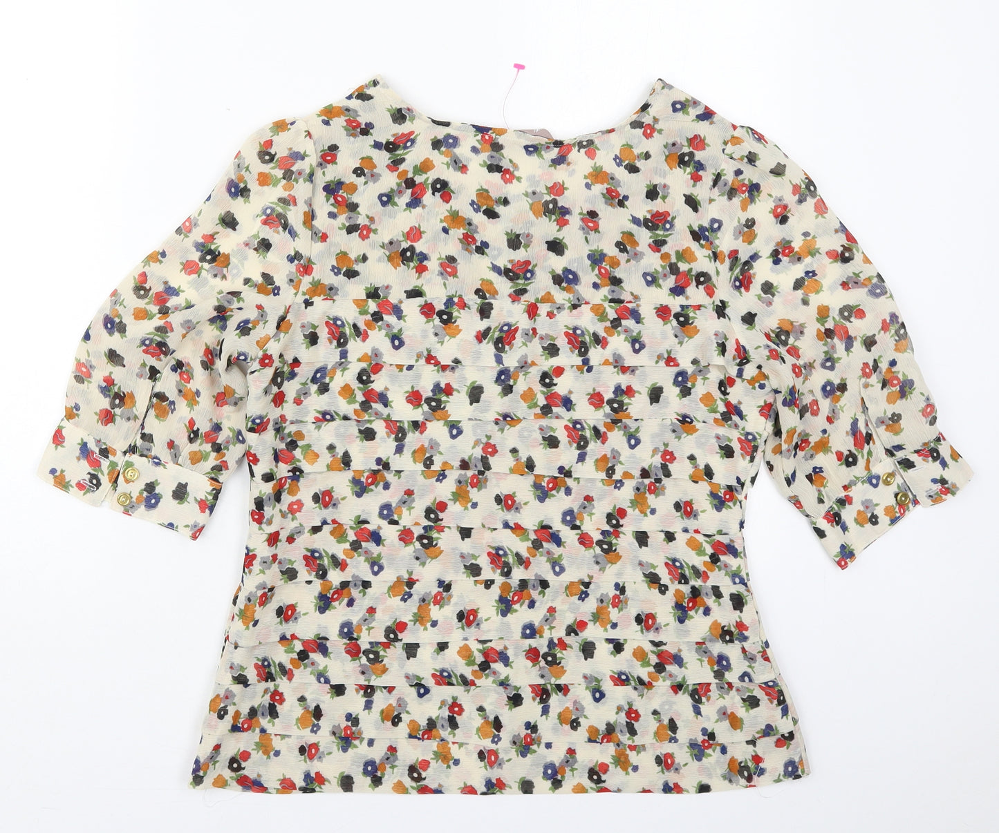 A Wear Womens Beige Floral Polyester Basic Blouse Size 14 Boat Neck