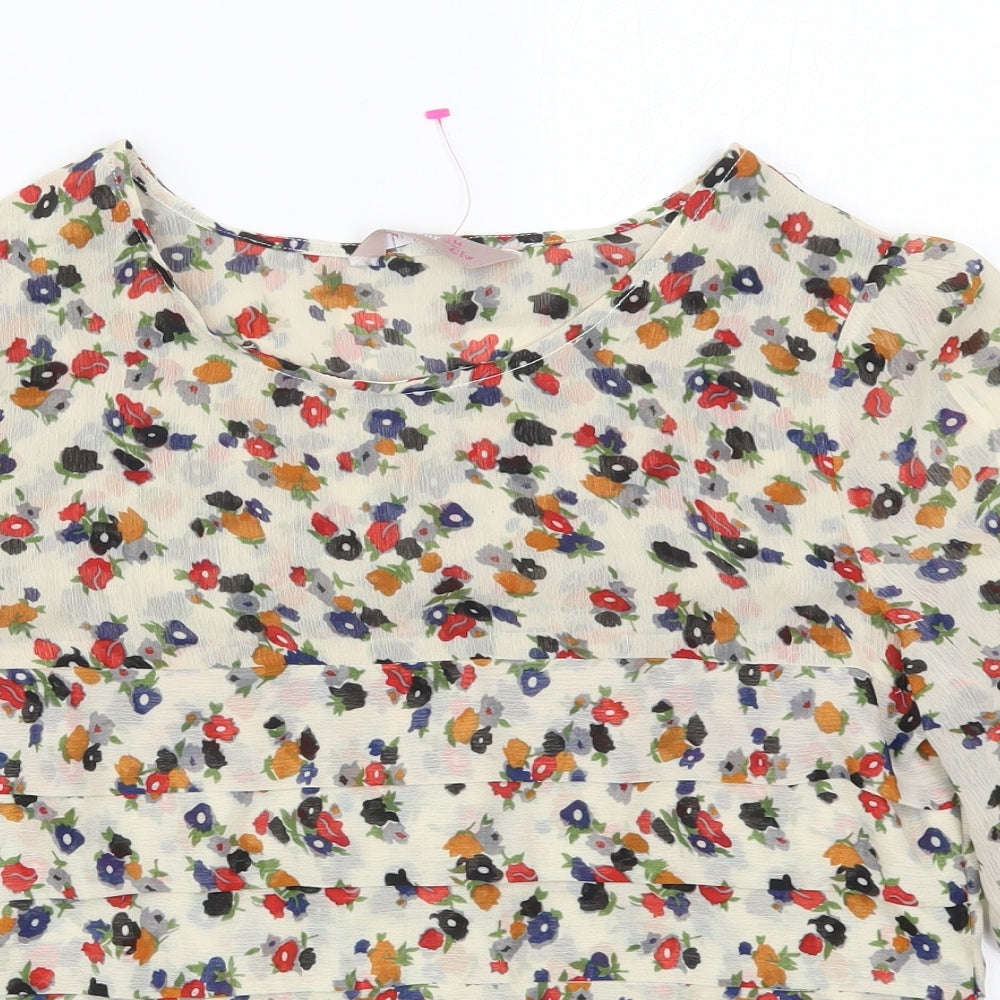 A Wear Womens Beige Floral Polyester Basic Blouse Size 14 Boat Neck