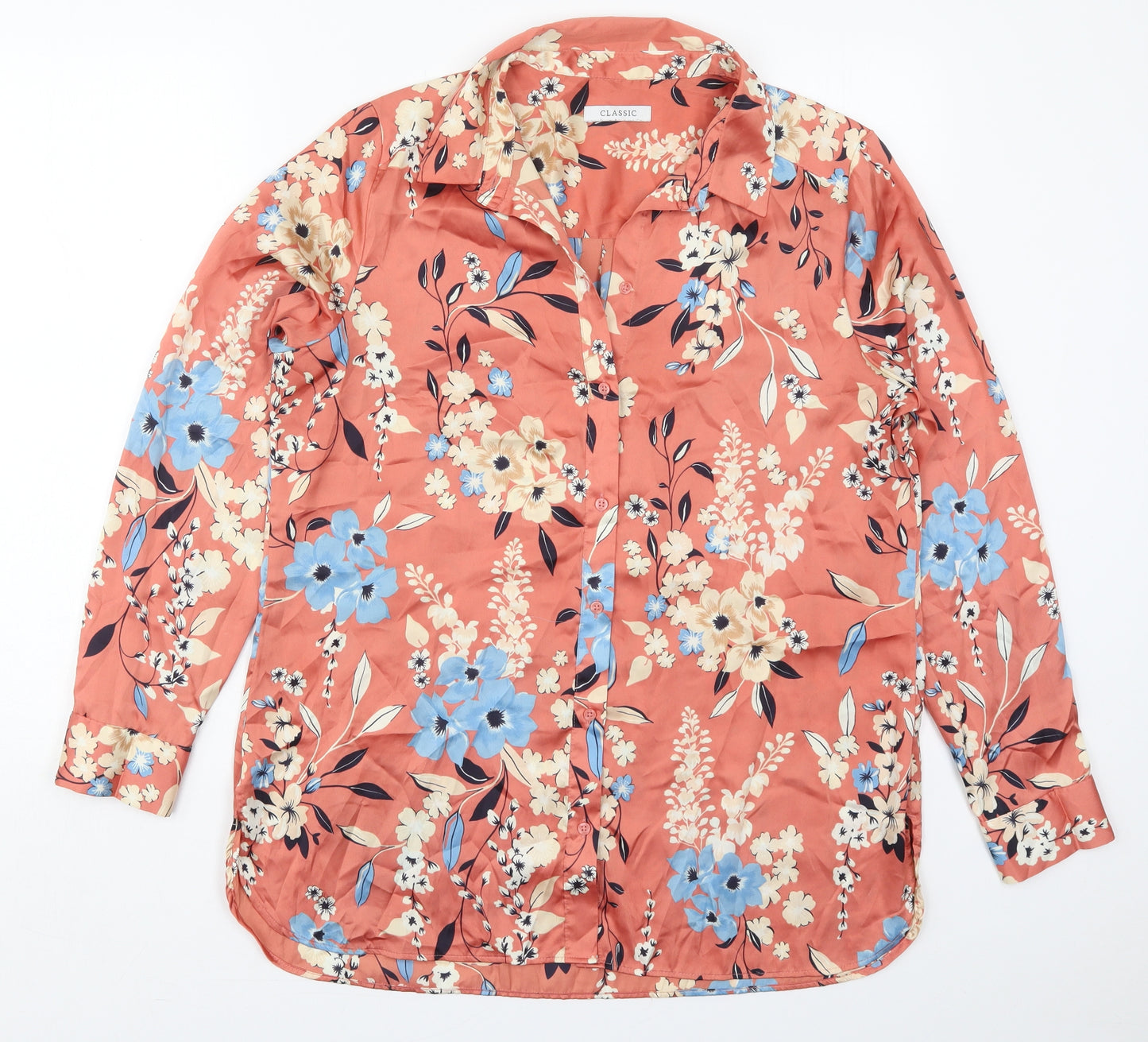 Marks and Spencer Womens Pink Floral Polyester Basic Button-Up Size 16 Collared