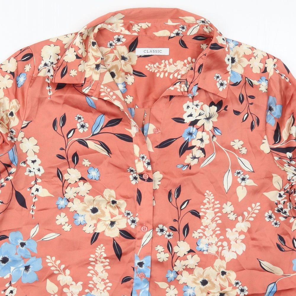 Marks and Spencer Womens Pink Floral Polyester Basic Button-Up Size 16 Collared