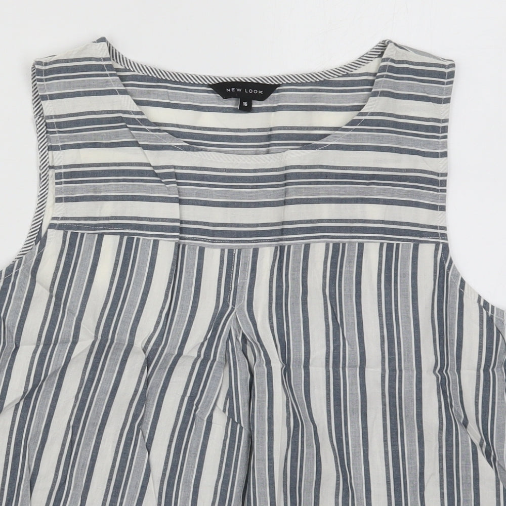 New Look Womens Grey Striped Cotton Basic Tank Size 16 Boat Neck