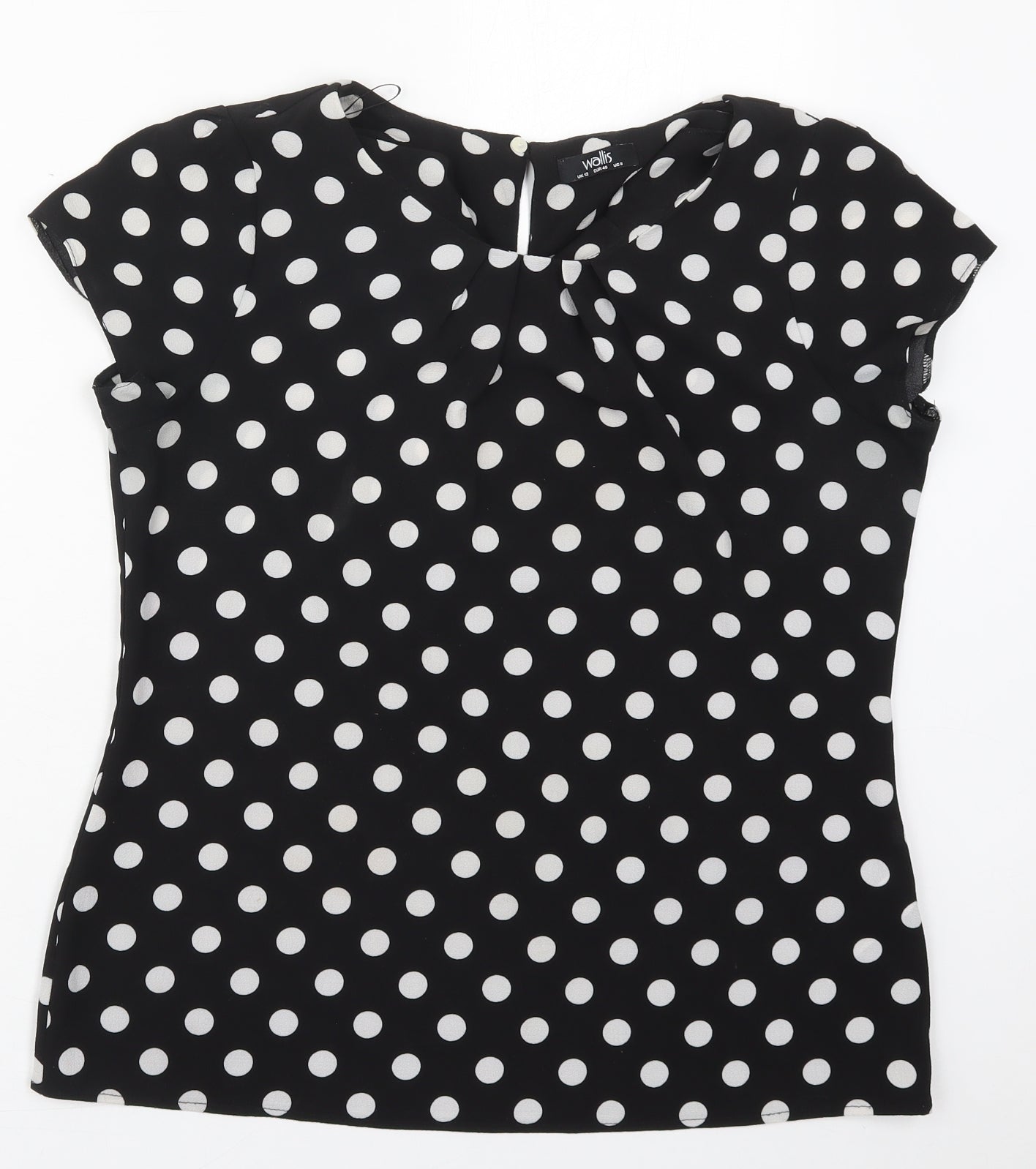 Wallis Womens Black Polka Dot Polyester Basic Blouse Size 12 Round Neck