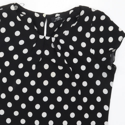 Wallis Womens Black Polka Dot Polyester Basic Blouse Size 12 Round Neck