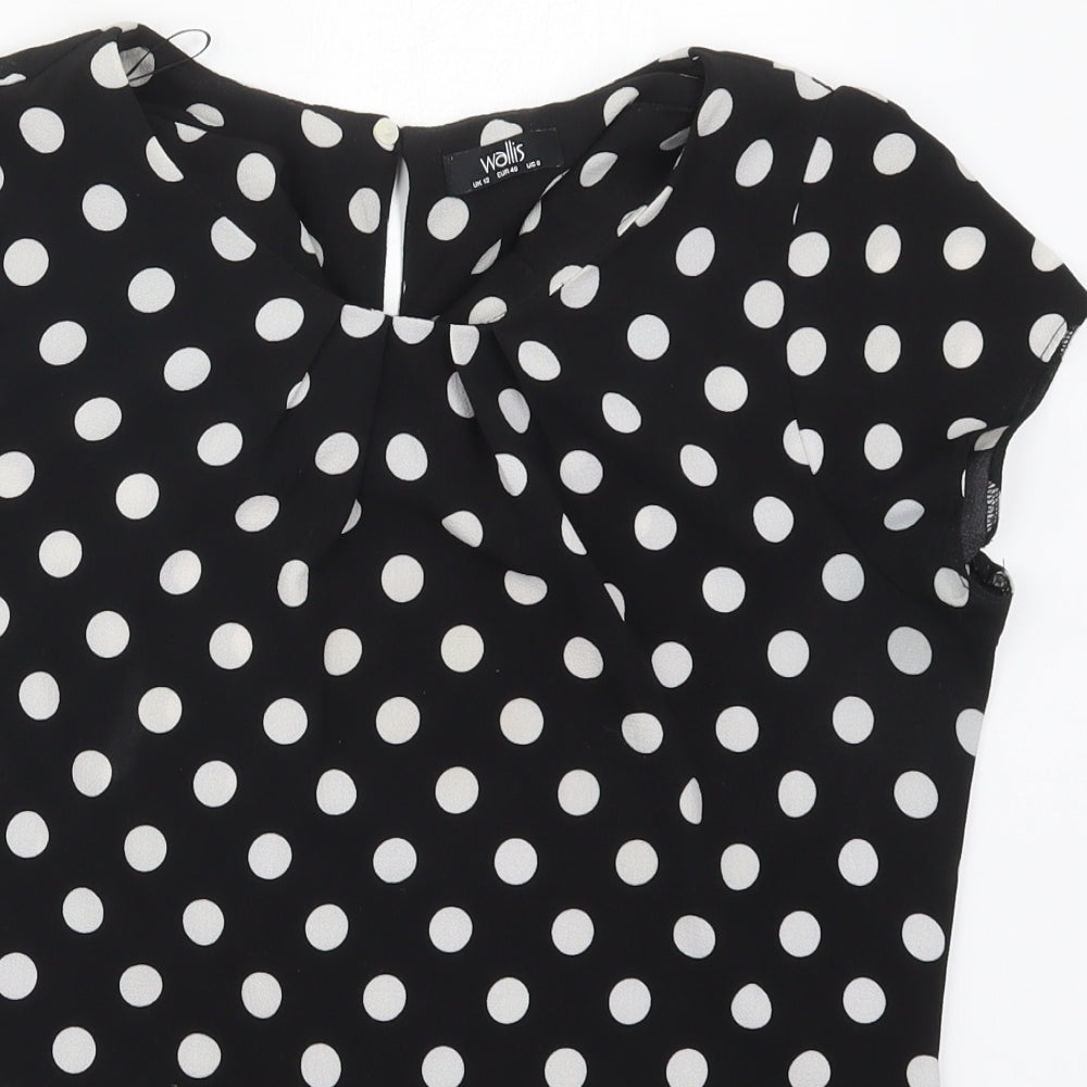 Wallis Womens Black Polka Dot Polyester Basic Blouse Size 12 Round Neck