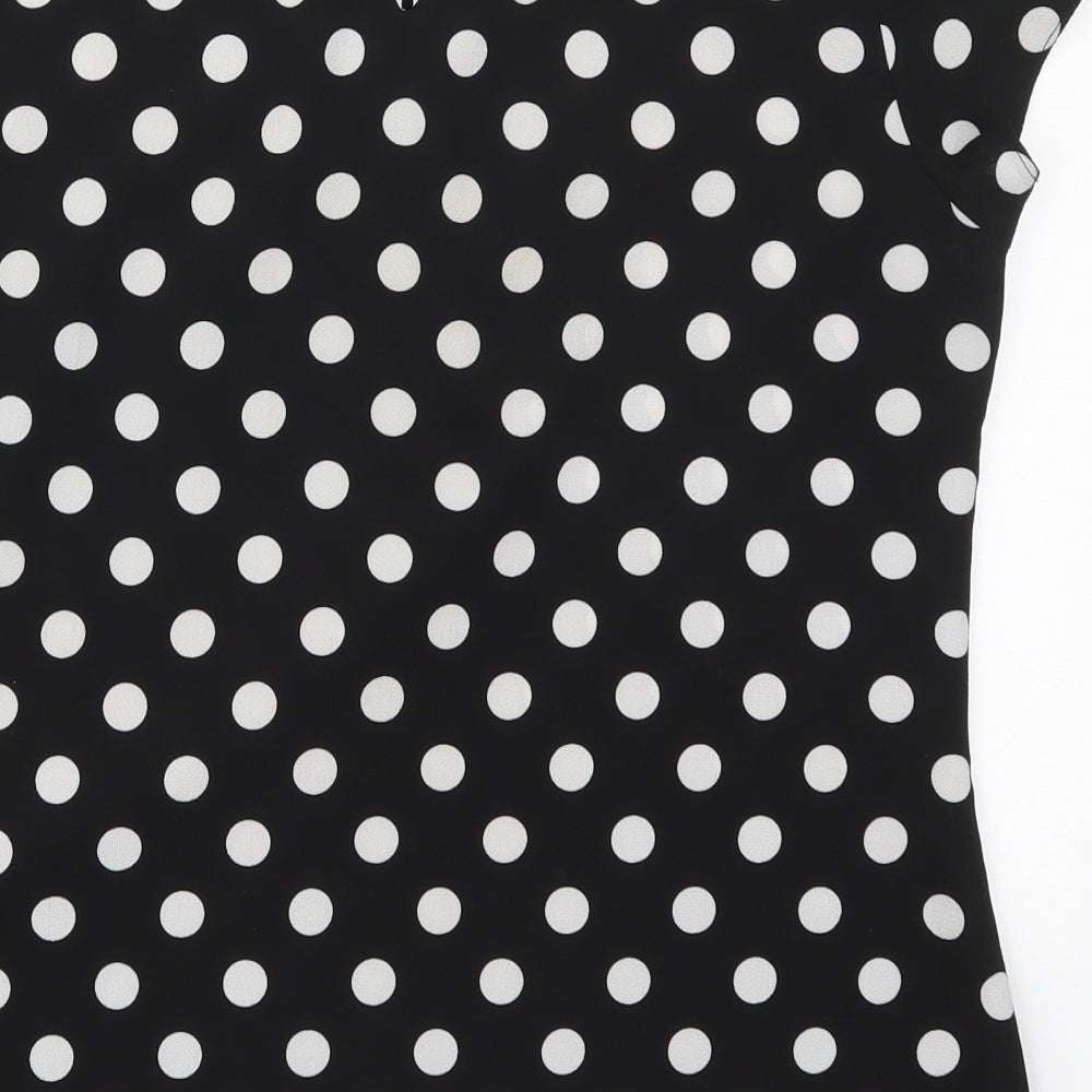 Wallis Womens Black Polka Dot Polyester Basic Blouse Size 12 Round Neck
