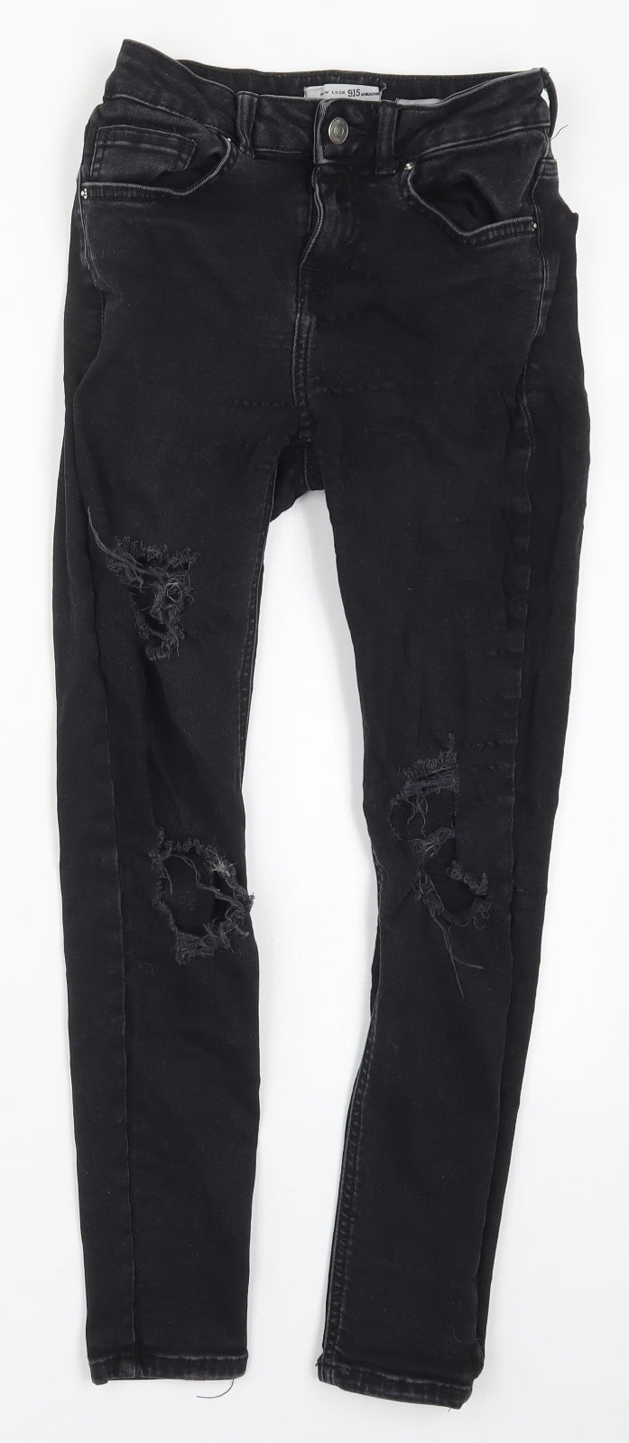 New Look Girls Black  Cotton Skinny Jeans Size 11 Years  Regular Button - Distressed Look