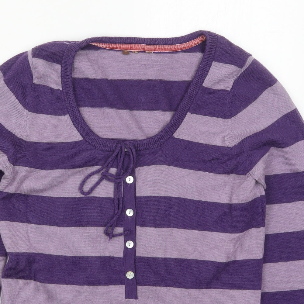 WOMbat Womens Purple Round Neck Striped Wool Pullover Jumper Size 8