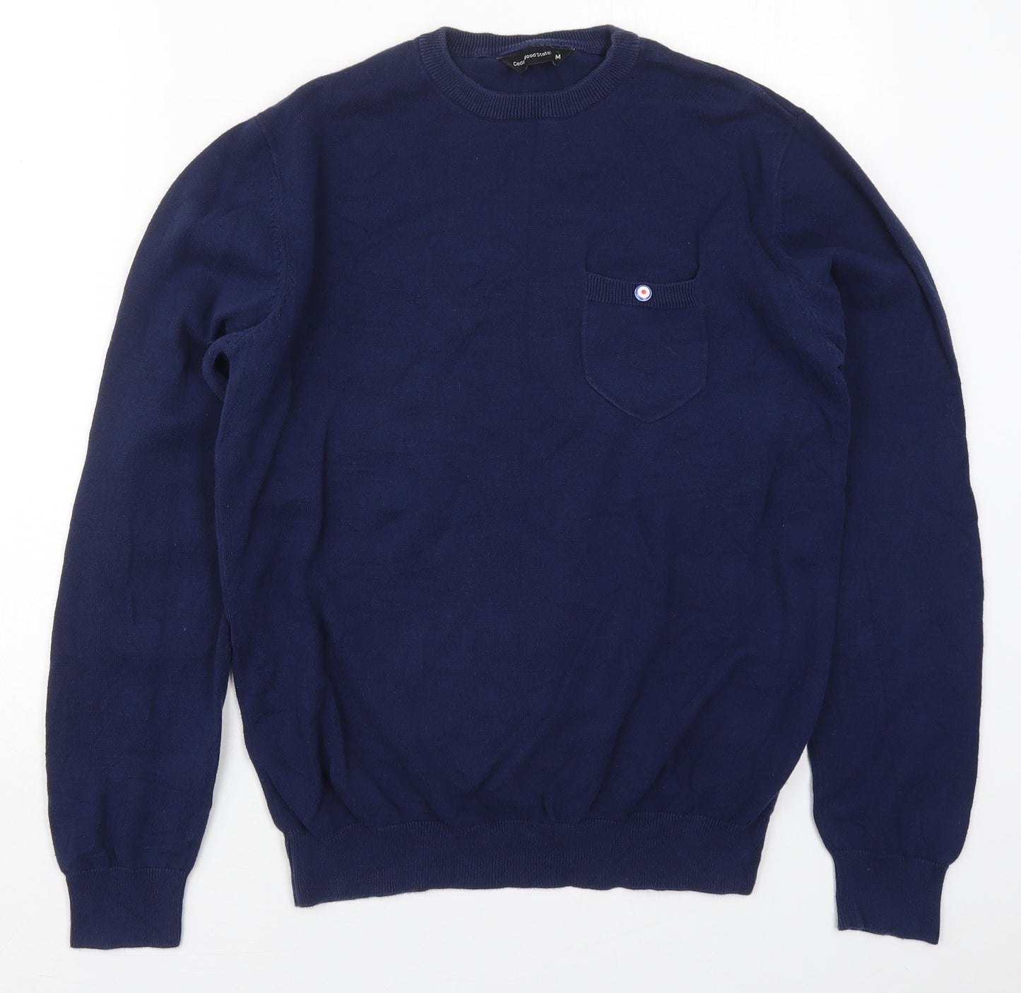 Cedar Wood State Mens Blue Crew Neck  Acrylic Pullover Jumper Size M   - Union Jack