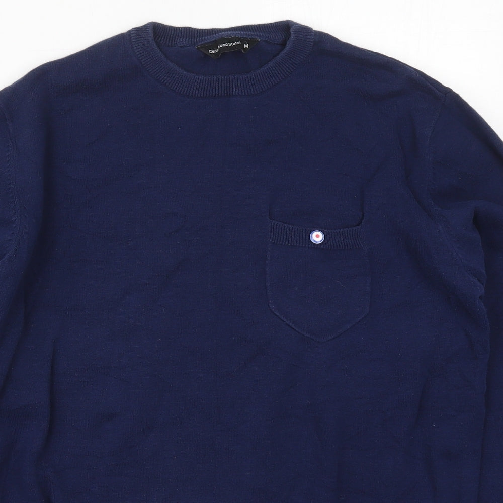 Cedar Wood State Mens Blue Crew Neck  Acrylic Pullover Jumper Size M   - Union Jack