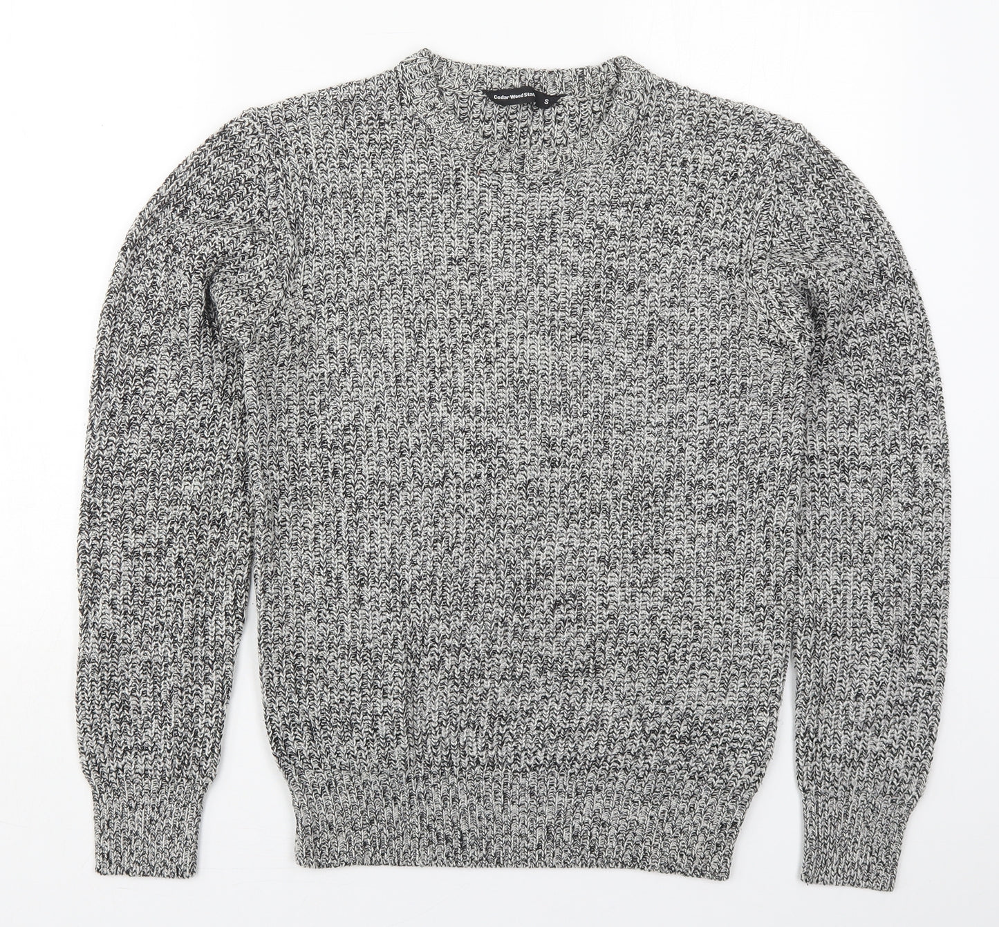 Cedar Wood State Mens Grey Crew Neck  Acrylic Pullover Jumper Size S