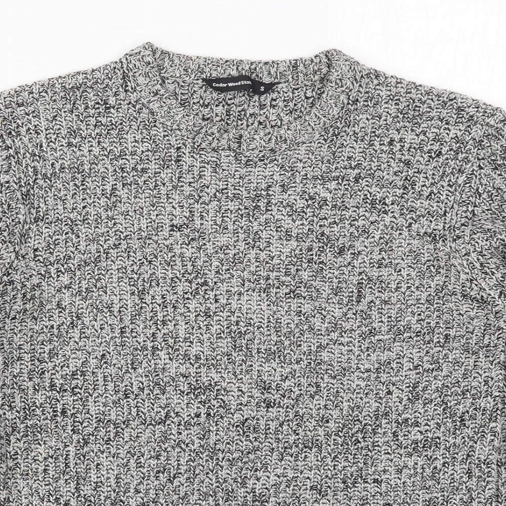 Cedar Wood State Mens Grey Crew Neck  Acrylic Pullover Jumper Size S