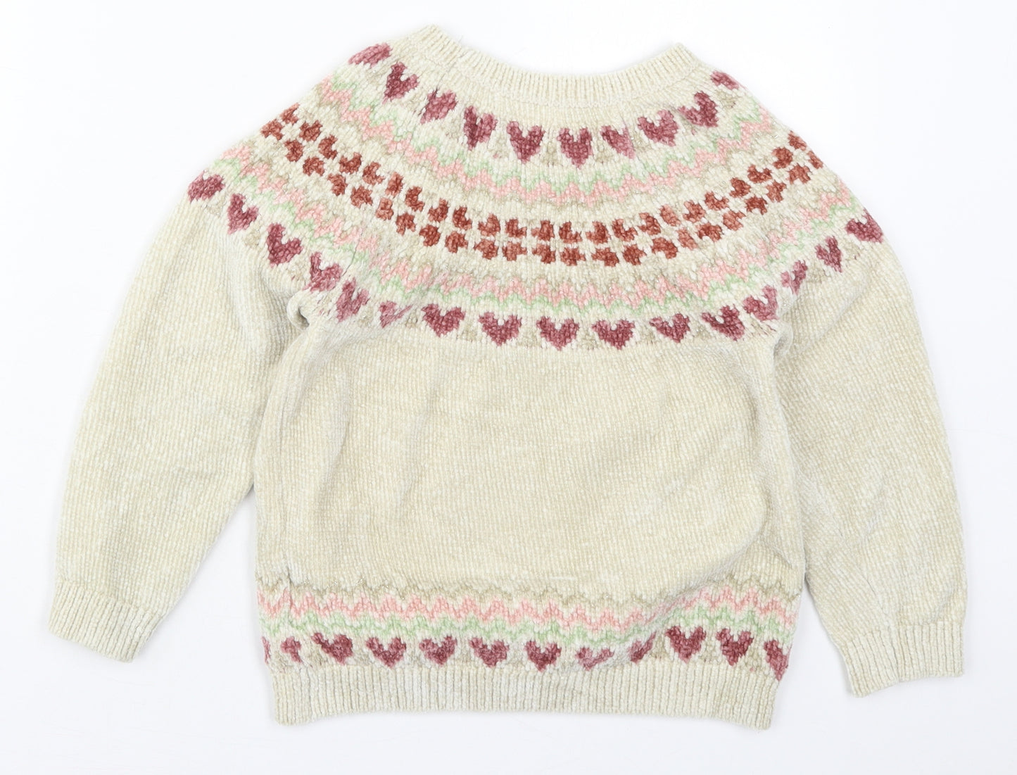 H&M Girls Beige Crew Neck Fair Isle Polyester Pullover Jumper Size 6-7 Years  Pullover - Hearts