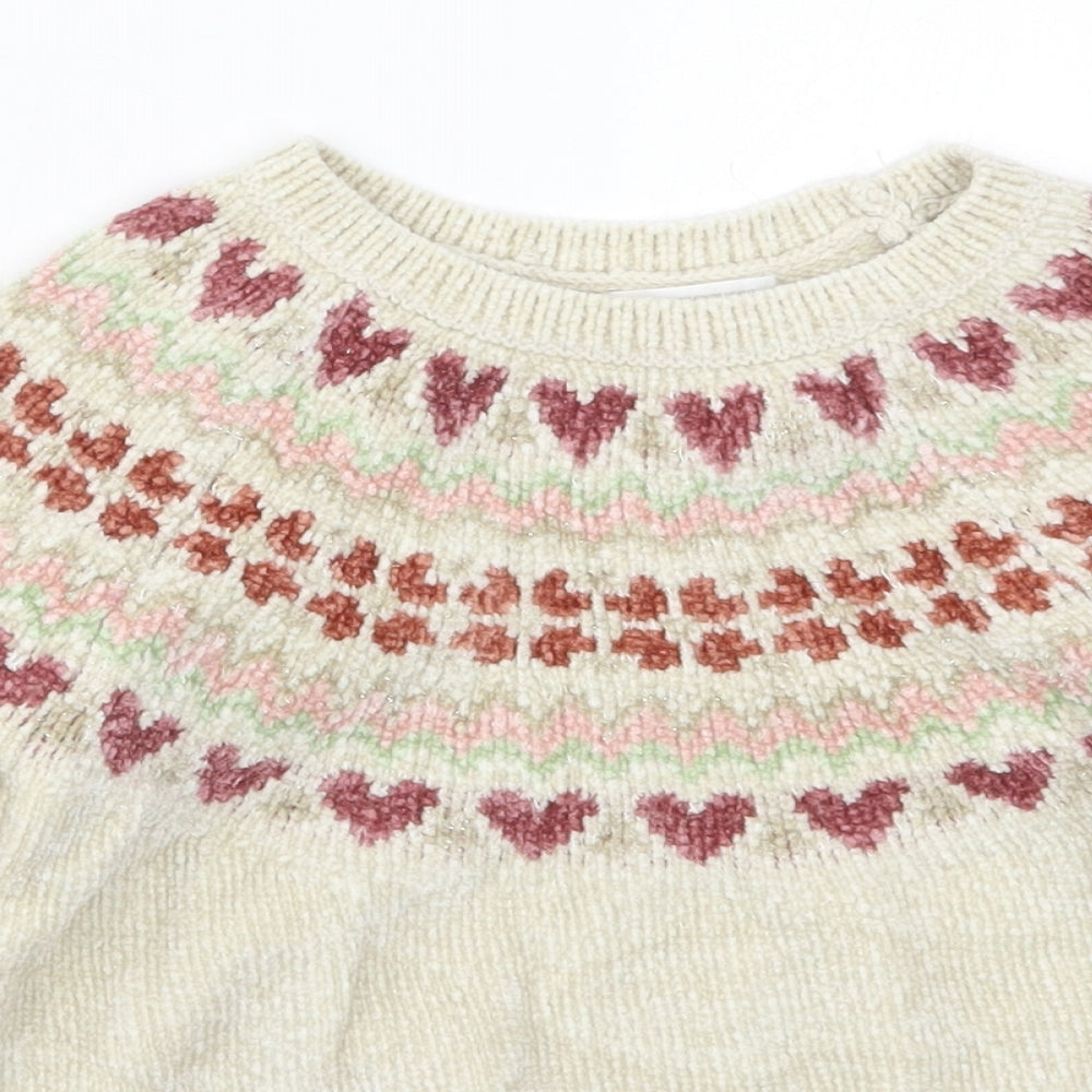 H&M Girls Beige Crew Neck Fair Isle Polyester Pullover Jumper Size 6-7 Years  Pullover - Hearts