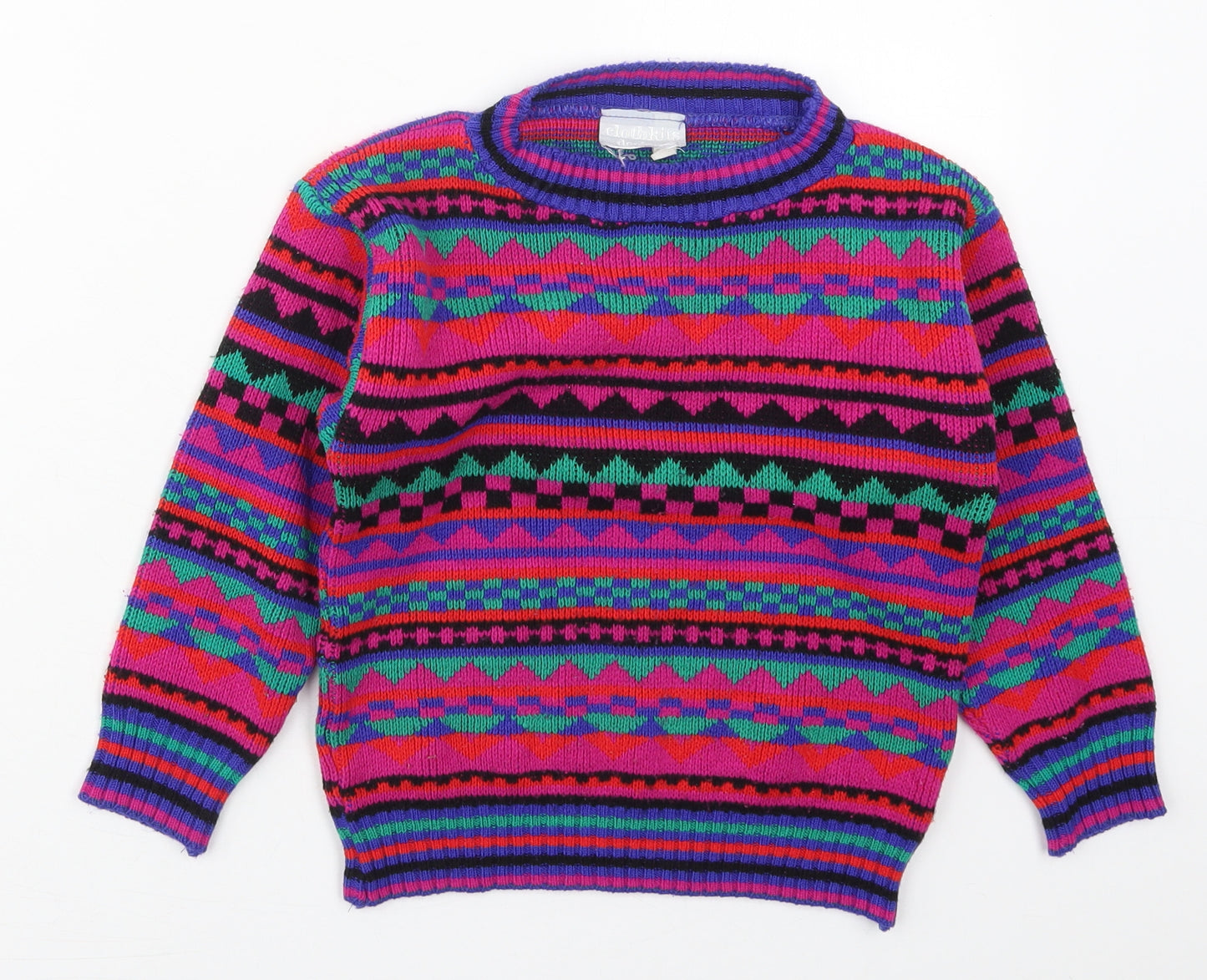 Clothkits Designs Girls Pink Crew Neck Geometric Acrylic Pullover Jumper Size 8-9 Years  Pullover