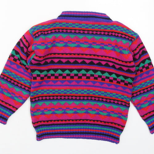 Clothkits Designs Girls Pink Crew Neck Geometric Acrylic Pullover Jumper Size 8-9 Years  Pullover