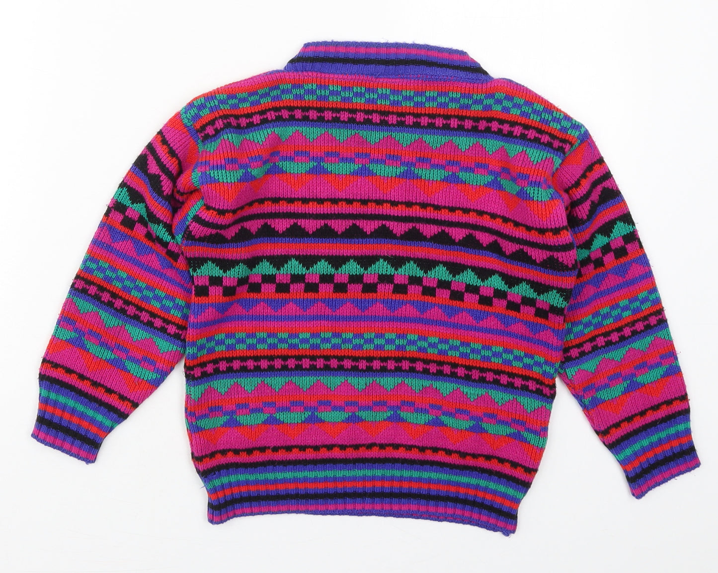 Clothkits Designs Girls Pink Crew Neck Geometric Acrylic Pullover Jumper Size 8-9 Years  Pullover
