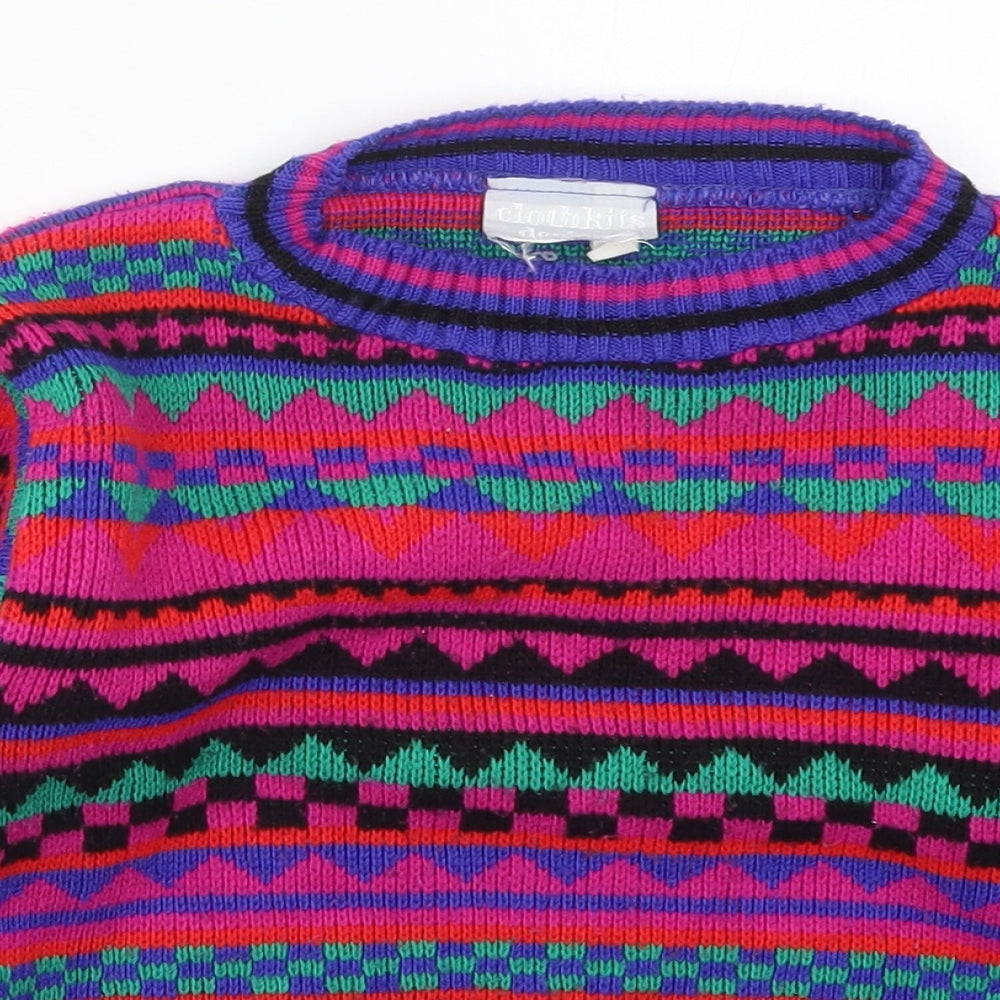 Clothkits Designs Girls Pink Crew Neck Geometric Acrylic Pullover Jumper Size 8-9 Years  Pullover