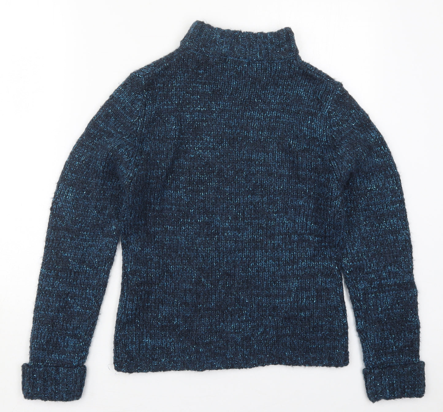 District Womens Blue Mock Neck  Acrylic Full Zip Jumper Size 12