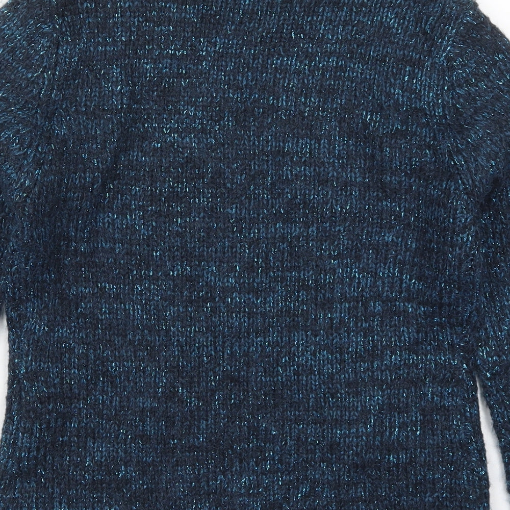 District Womens Blue Mock Neck  Acrylic Full Zip Jumper Size 12