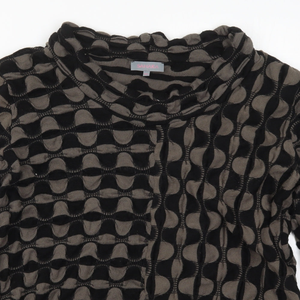 Sahara Womens Black Round Neck Geometric Acrylic Pullover Jumper Size M