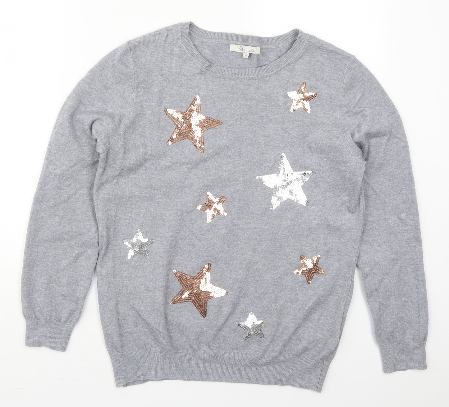 Marks and Spencer Womens Grey Crew Neck  Acrylic Pullover Jumper Size 14   - Stars