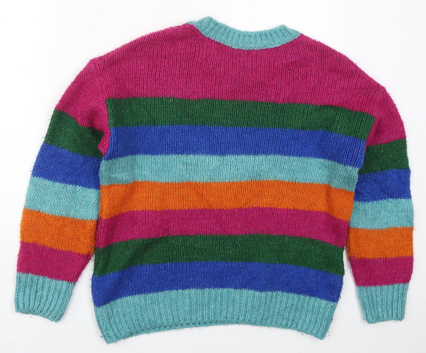 TU Womens Multicoloured Crew Neck Striped Acrylic Pullover Jumper Size 14