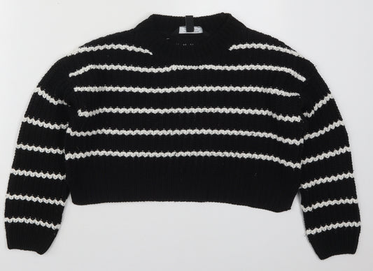 New Look Girls Black Crew Neck Striped Acrylic Pullover Jumper Size 12-13 Years  Pullover