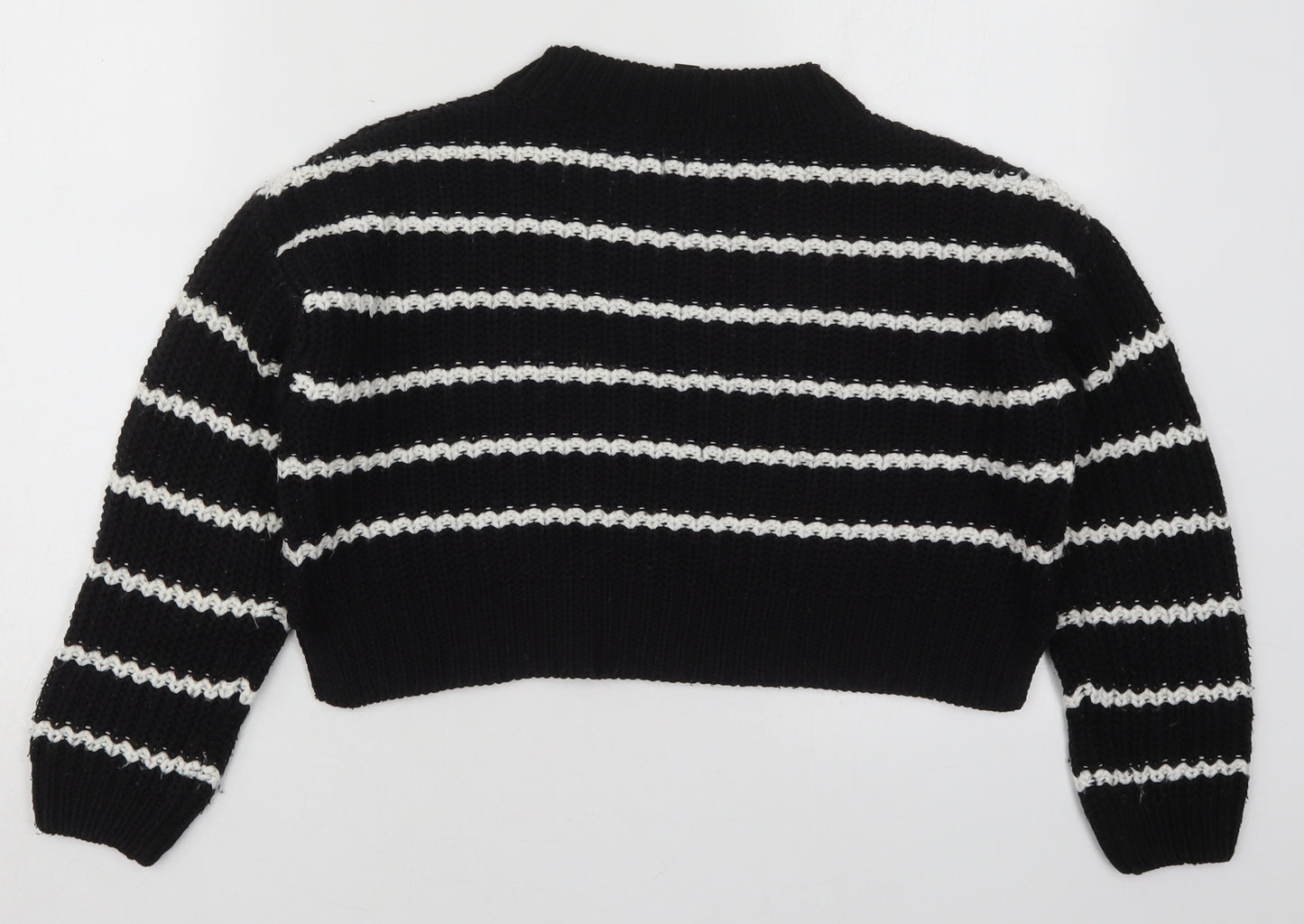 New Look Girls Black Crew Neck Striped Acrylic Pullover Jumper Size 12-13 Years  Pullover