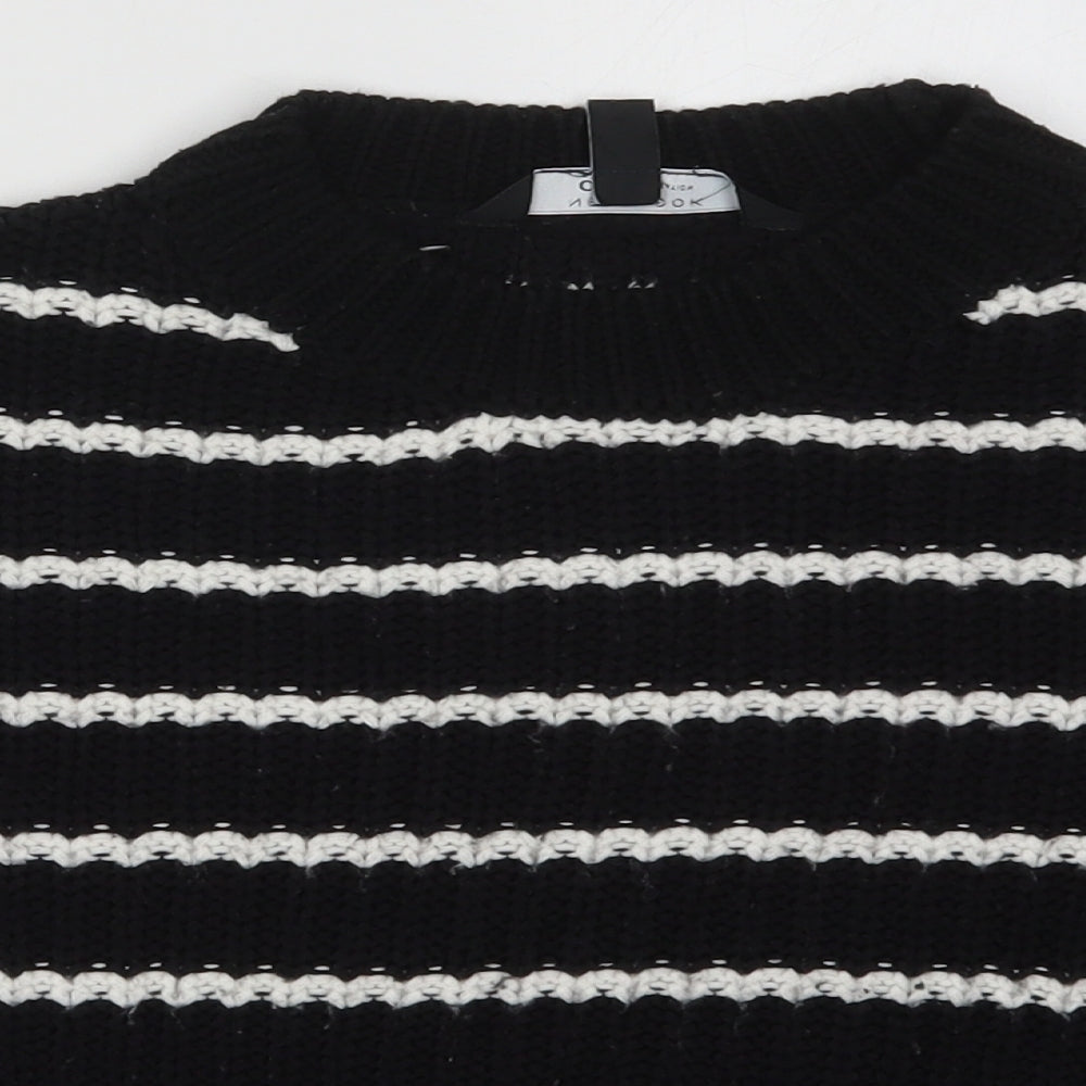 New Look Girls Black Crew Neck Striped Acrylic Pullover Jumper Size 12-13 Years  Pullover