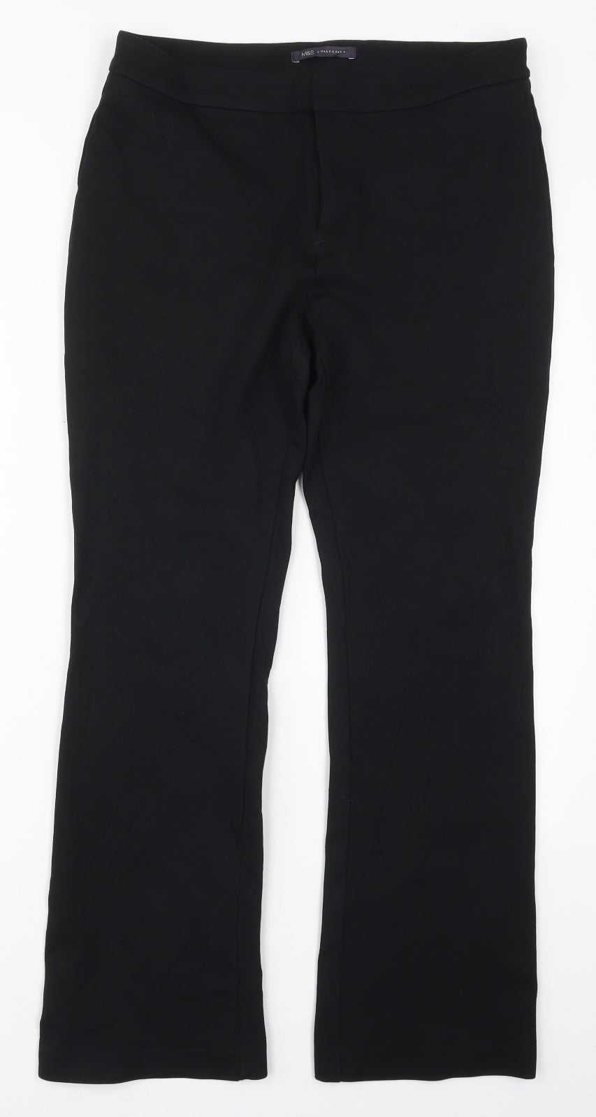 Marks and Spencer Womens Black  Polyester Trousers  Size 30 in L28 in Regular Hook & Eye
