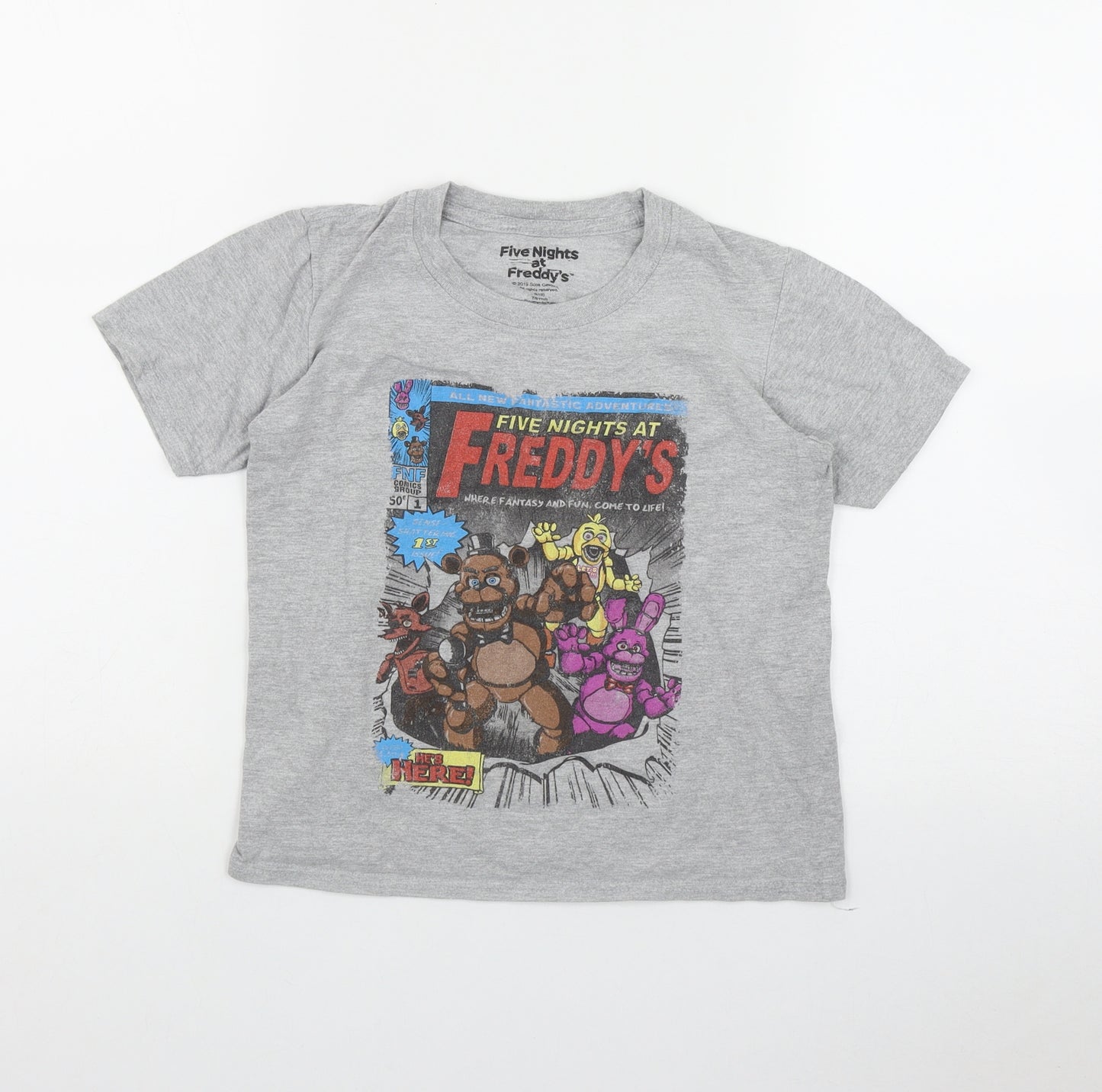 Five Nights At Freddy's Boys Grey  Cotton Basic T-Shirt Size 7-8 Years Roll Neck