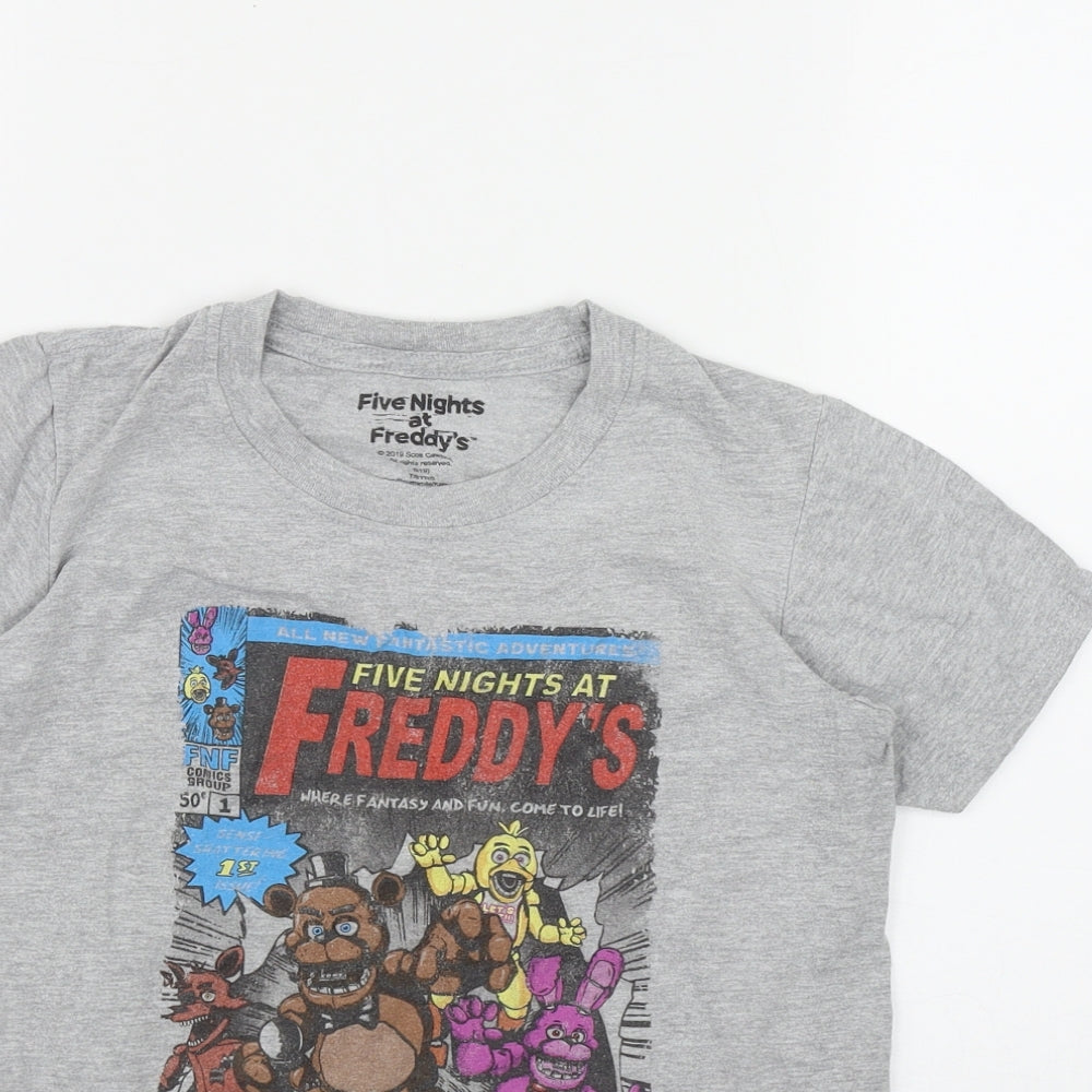 Five Nights At Freddy's Boys Grey  Cotton Basic T-Shirt Size 7-8 Years Roll Neck