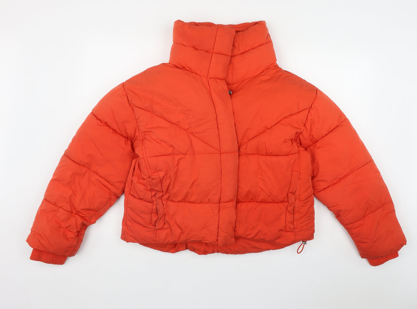Topshop Womens Orange   Puffer Jacket Coat Size 12  Snap