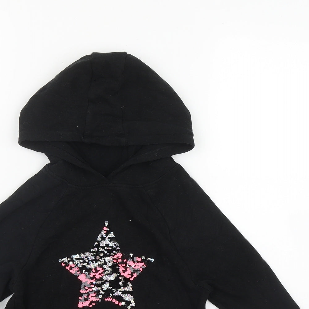 NEXT Girls Black  Cotton Pullover Hoodie Size 3-4 Years   - Sequin star