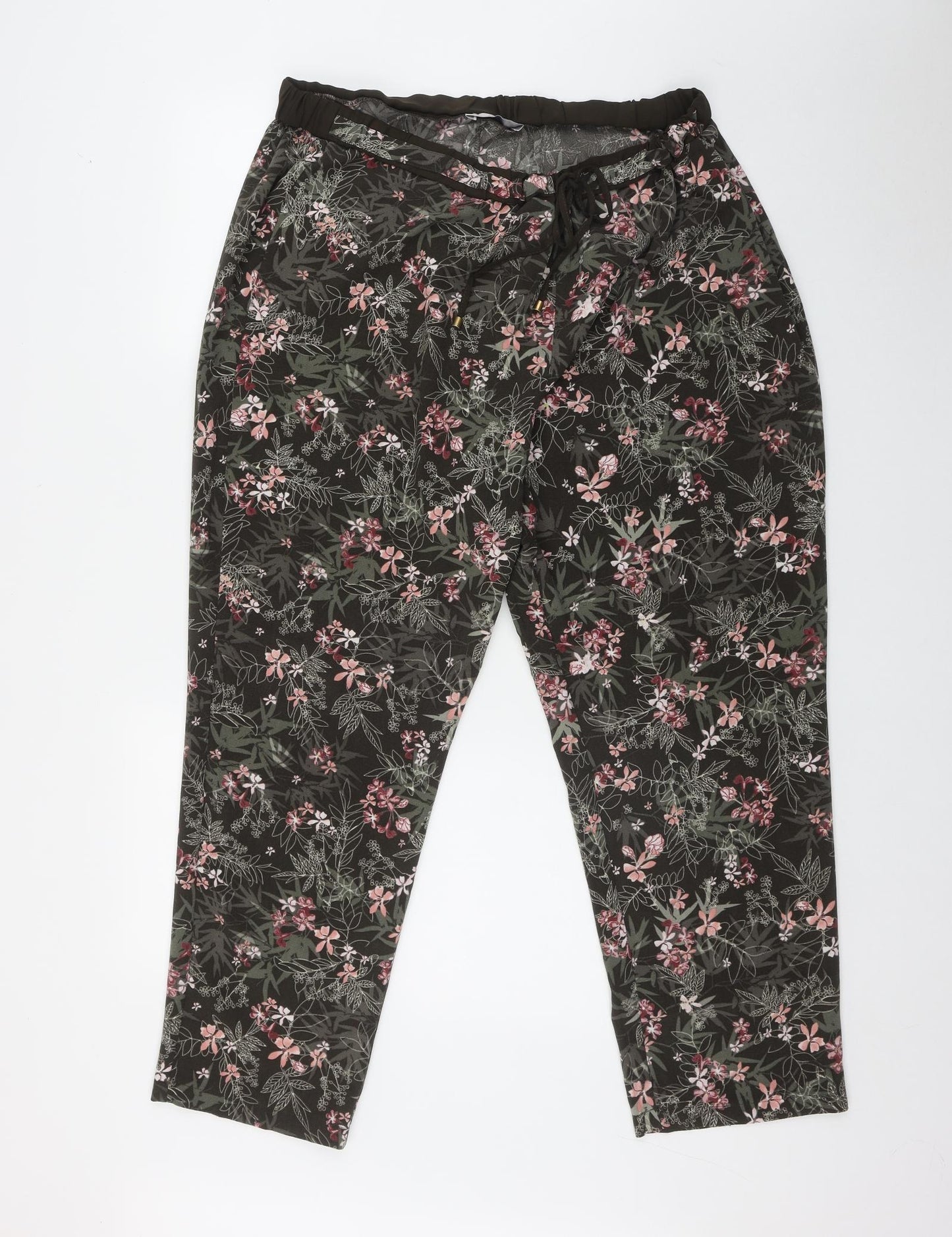 George Womens Brown Floral Polyester Jogger Trousers Size 20 L28 in Regular