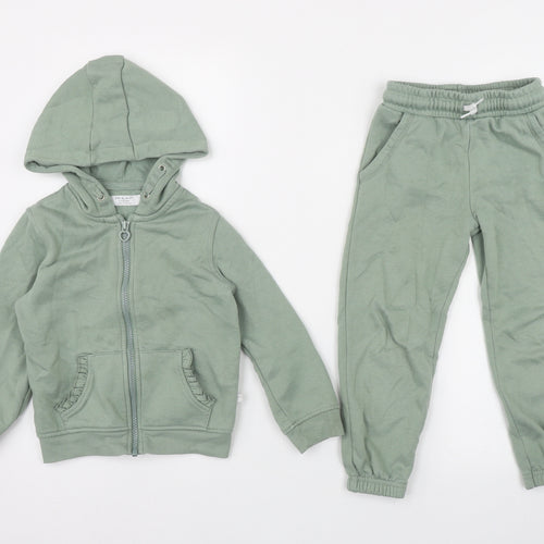 Primark Girls Green  Cotton Top Lounge Set Size 4-5 Years  Zip