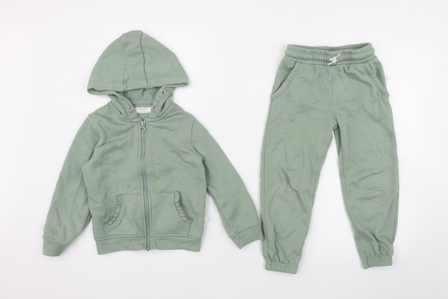Primark Girls Green  Cotton Top Lounge Set Size 4-5 Years  Zip