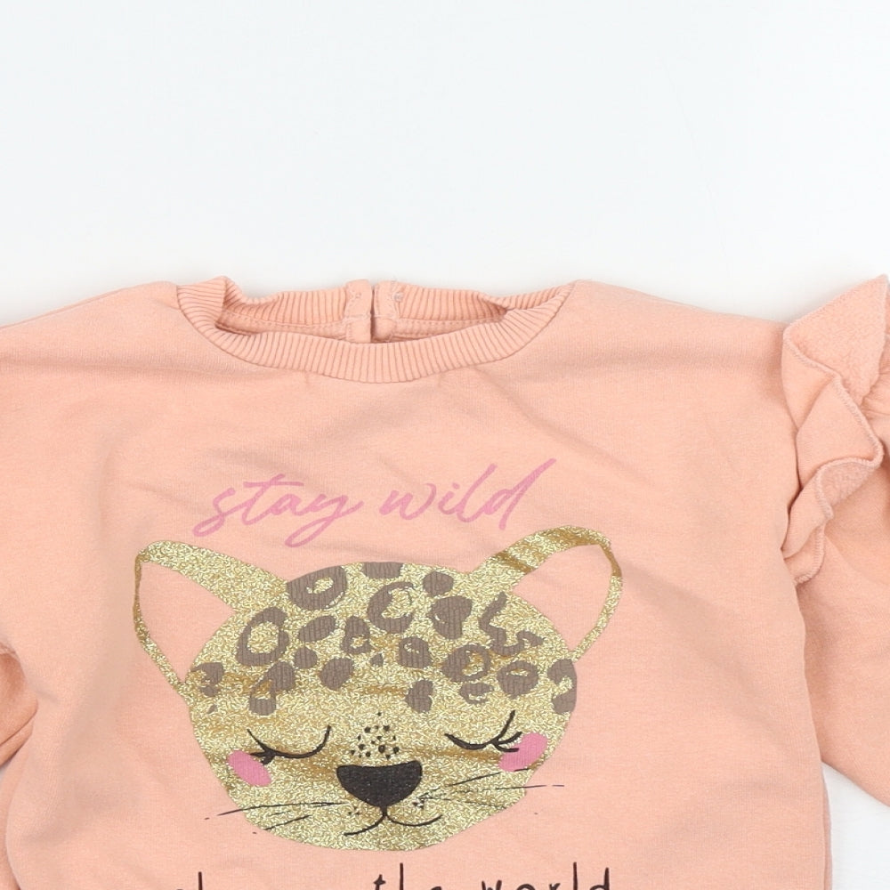 Matalan Girls Pink  Cotton Pullover Sweatshirt Size 3-4 Years  Button - 'Stay wild change the world'