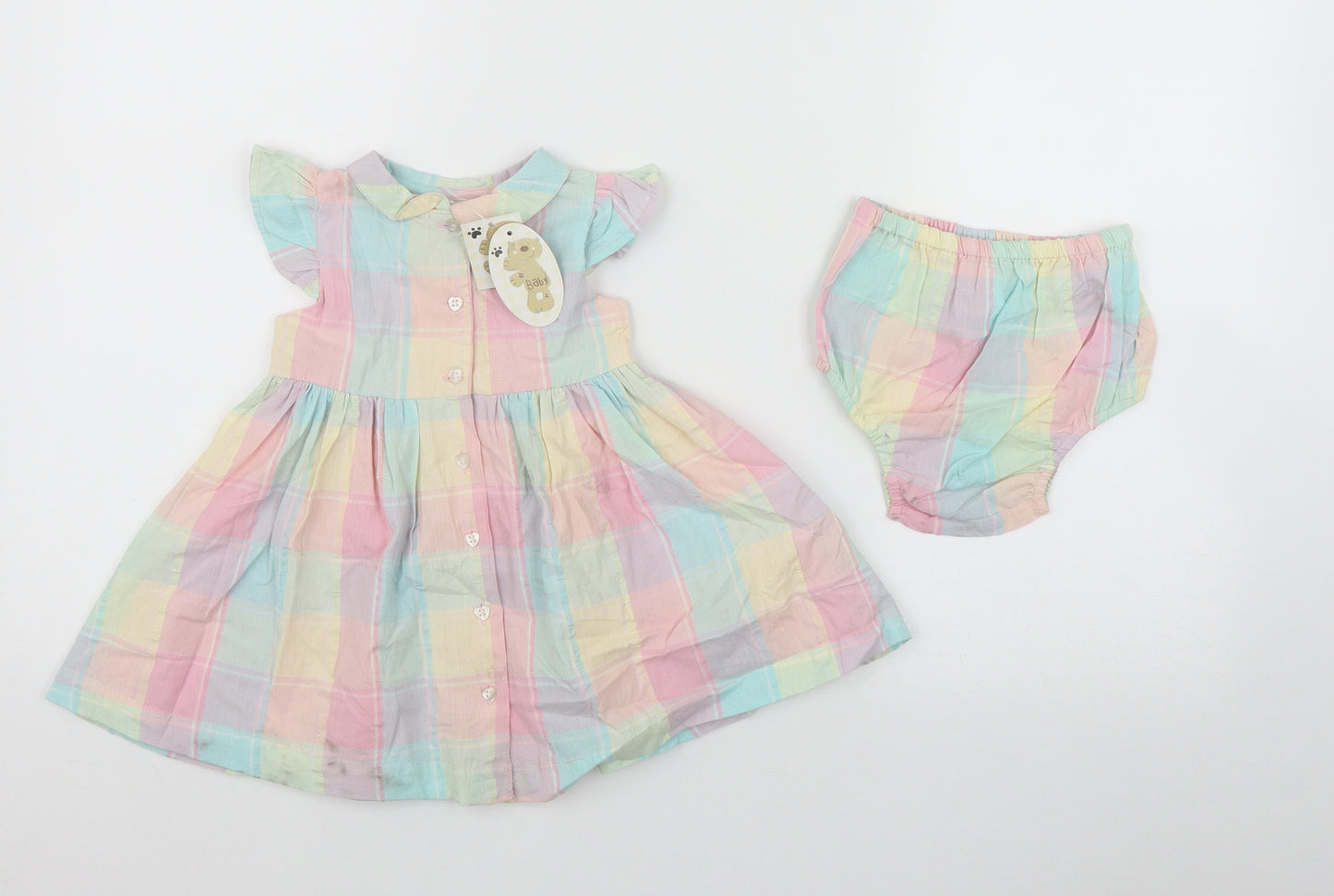 Preworn Girls Multicoloured Check Cotton Fit & Flare  Size 6-9 Months  Collared Button