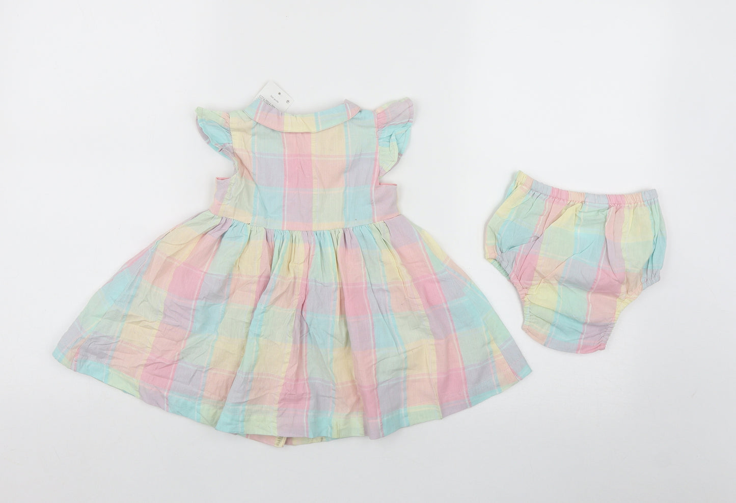 Preworn Girls Multicoloured Check Cotton Fit & Flare  Size 6-9 Months  Collared Button