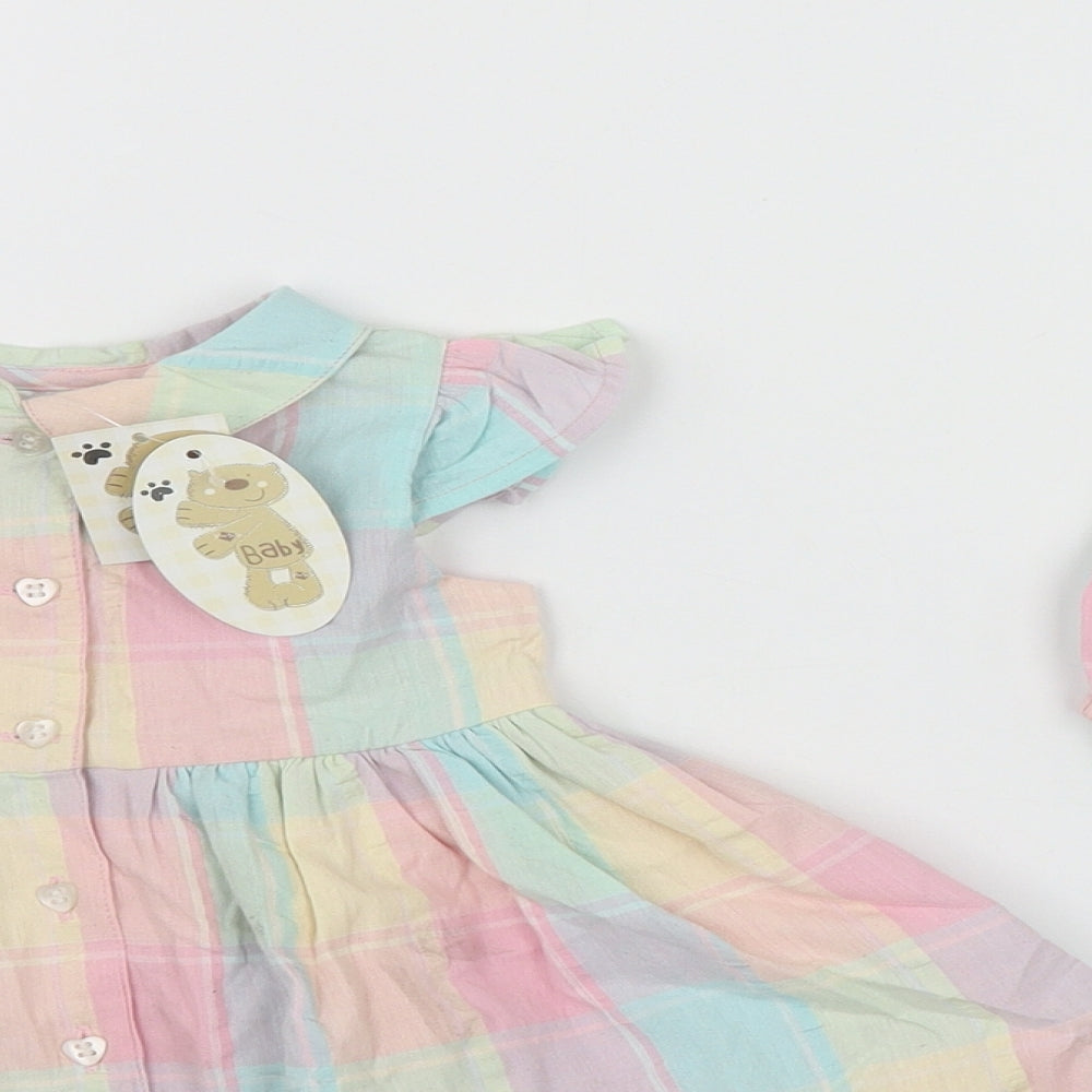 Preworn Girls Multicoloured Check Cotton Fit & Flare  Size 6-9 Months  Collared Button
