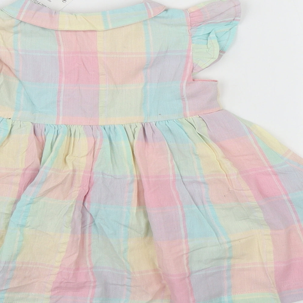 Preworn Girls Multicoloured Check Cotton Fit & Flare  Size 6-9 Months  Collared Button